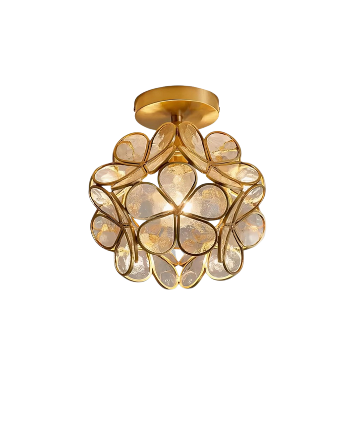 Close-up van de Bloem Plafondlamp, elegant acryl design voor moderne interieurs.