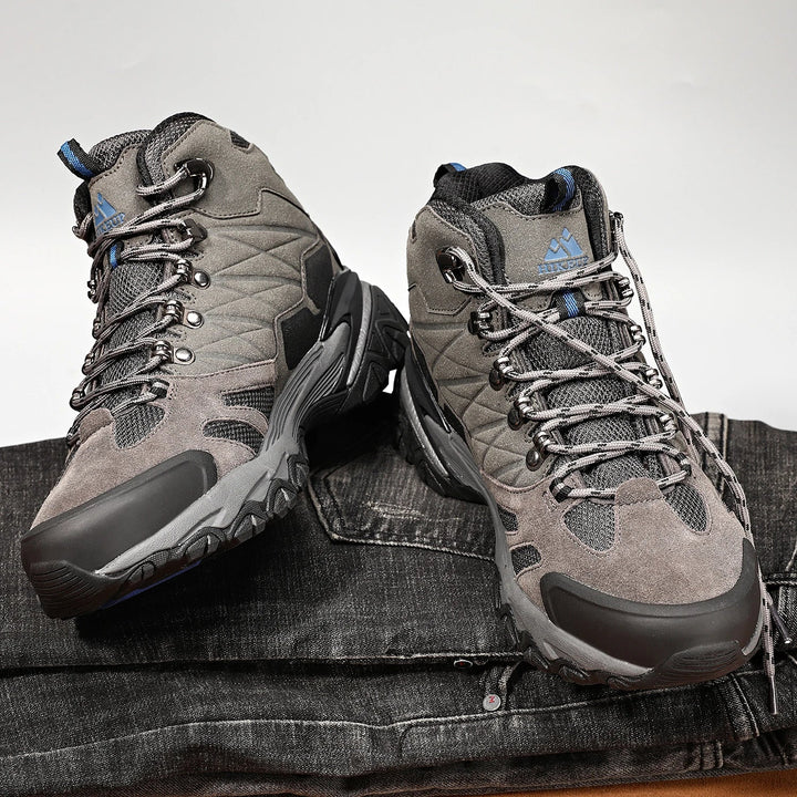 Kaki hoogmodel heren wandelschoenen, waterdicht, ideaal voor avontuurlijke trekking en comfort.