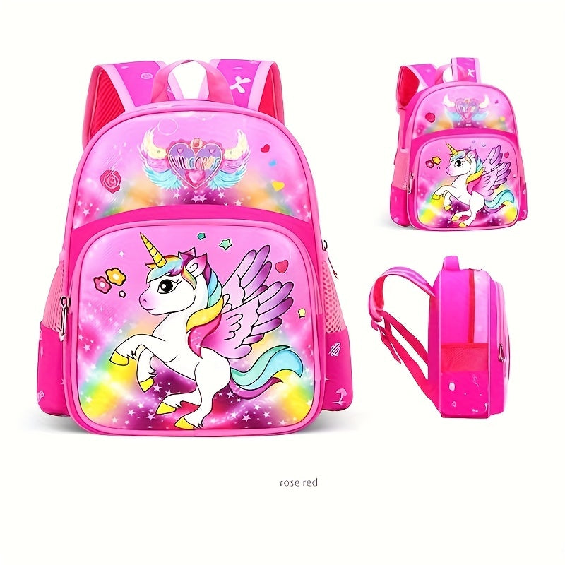 Roze magische eenhoorn kinderrugzak van polyester, perfect voor meisjes en schoolavonturen.