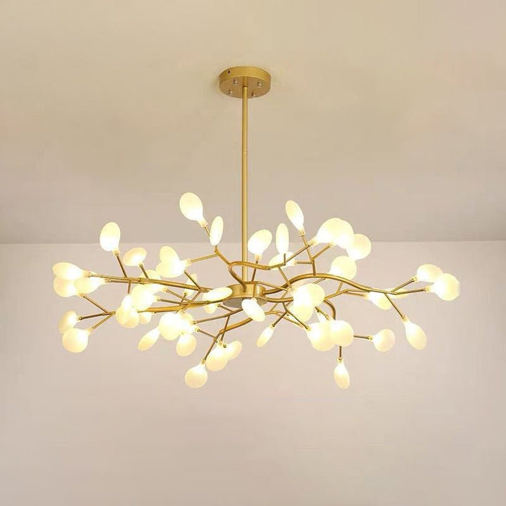 Zwart-gouden moderne kroonluchter; LED verlichting met G9 fitting voor een warme gloed.