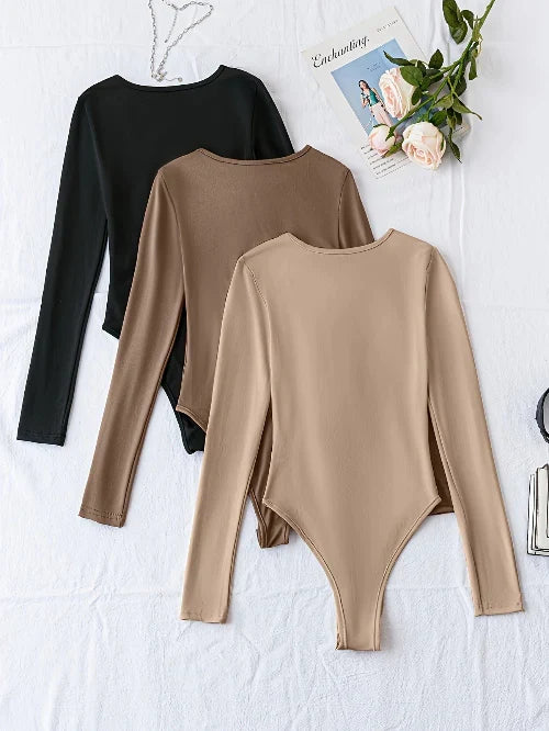 Hoymans 3-pack effen damesbodysuits met lange mouwen; comfortabel en modieus voor elke dag.