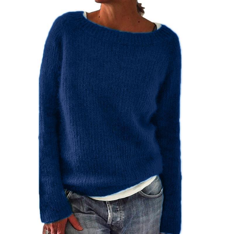 Gebreide dames trui van zachte wolmix, klassiek comfort voor casual en elegante winterlooks.