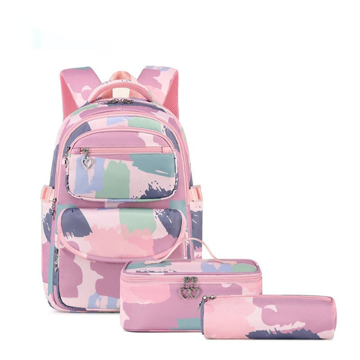 3-delige jeugd schoolrugzakset met camouflage en bloemenprint opties. Trendy en functionele studententas.