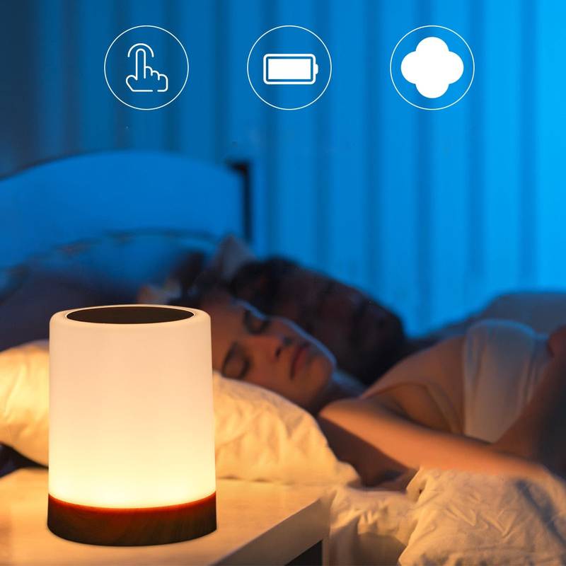 Draagbare sfeerlamp met instelbare touchbediening, perfect voor een gezellige sfeer in woonkamer of slaapkamer.