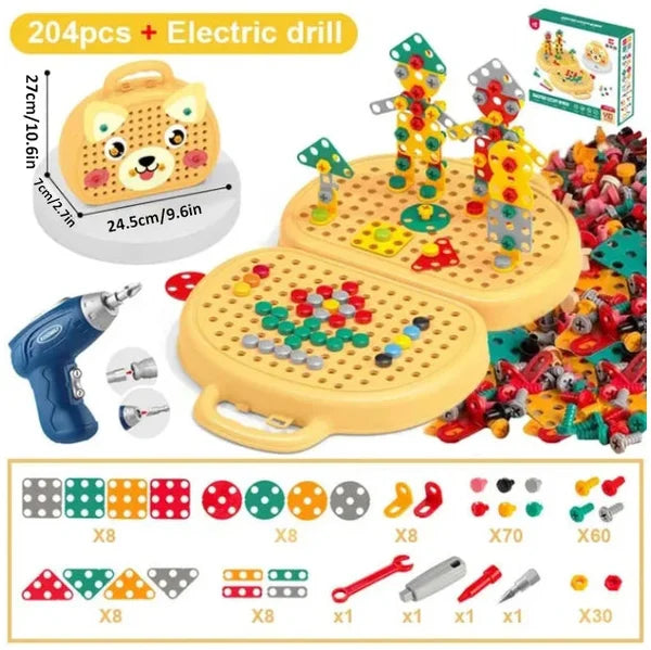 Kleurrijk Montessori bouwspeelgoed in handige speelgoedkist; ideaal voor educatief spel en creativiteit.
