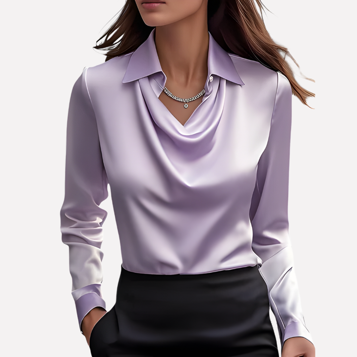 Veelzijdige dames blouse met gedrapeerde kraag, lange mouwen. Creëer moeiteloos een casual chic outfit.
