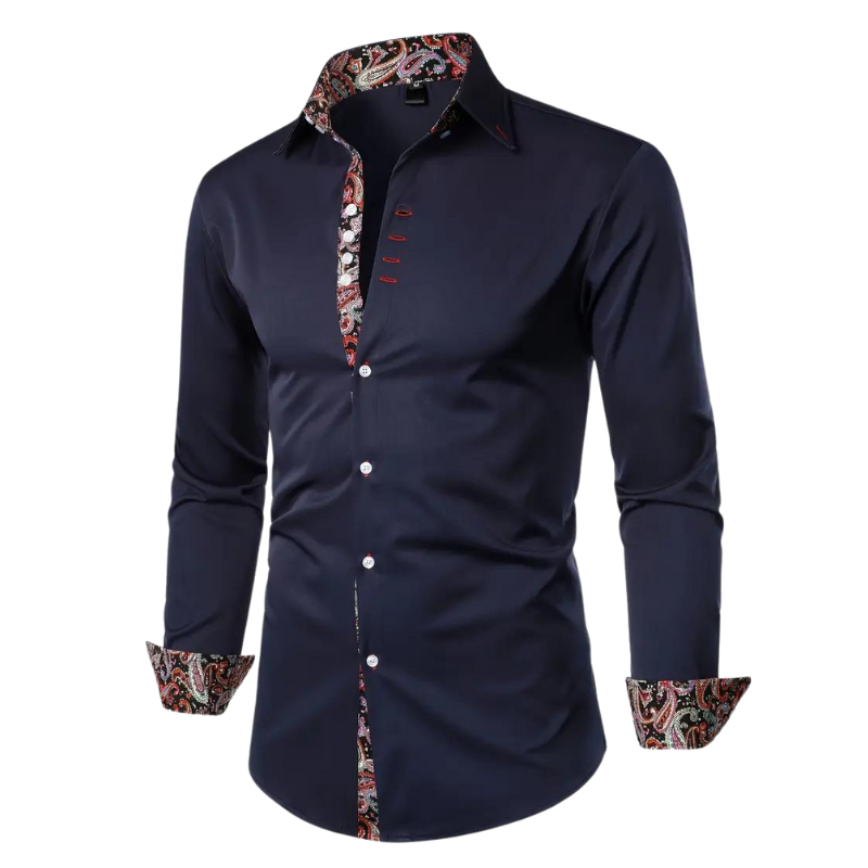Modern fit heren overhemd in donkerblauw, ideaal voor feesten, zakelijke evenementen en casual chic mode.