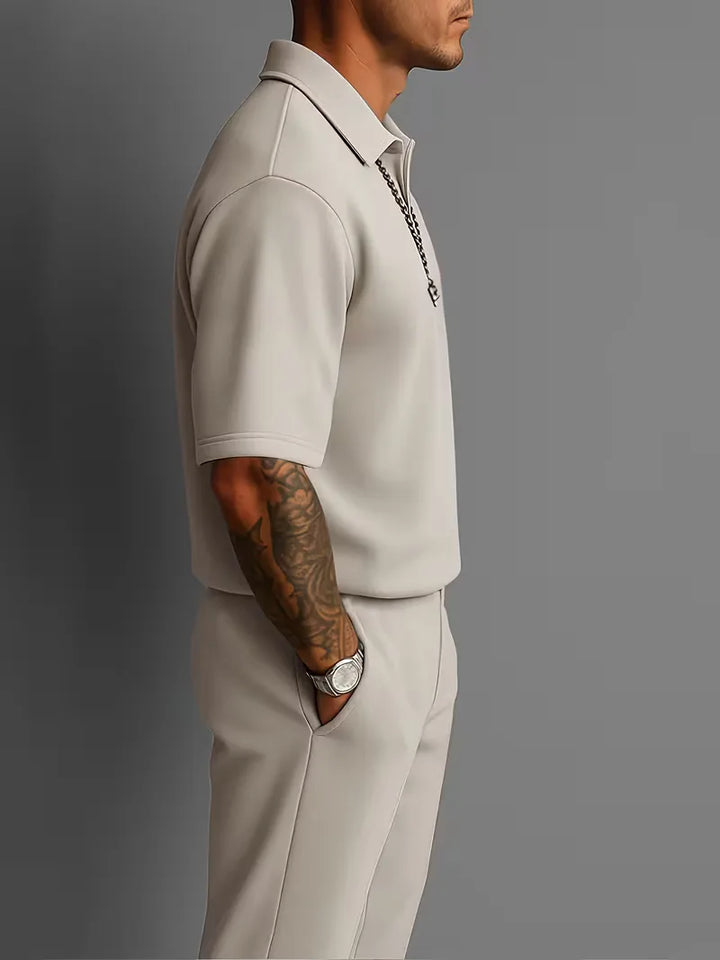 Elegant herenpak met korte mouwen, smart-casual tweedelig set voor lente en herfst.