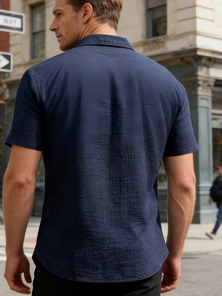 Linnen heren overhemd, korte mouw, casual button-up voor strand en stad.