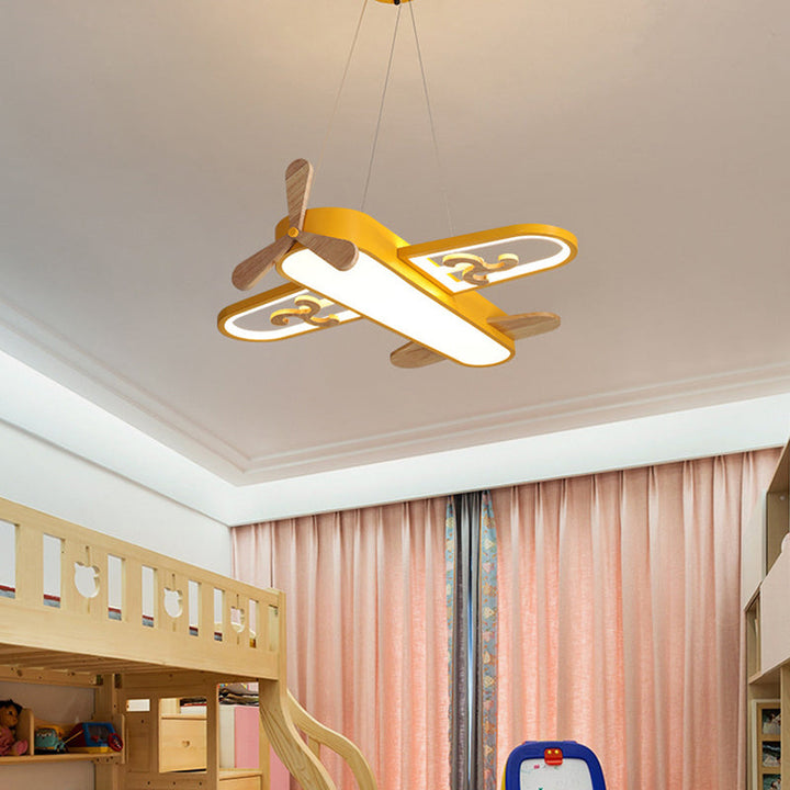 Blauwe LED vliegtuig hanglamp SkyFlyer voor kinderkamer, dimbaar. Magische kinderkamerverlichting.