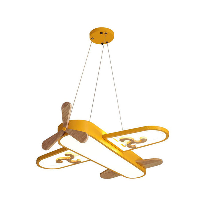 Dimbare LED kinderkamerlamp, blauw en geel vliegtuigdesign. Creëert avontuurlijke sfeer.