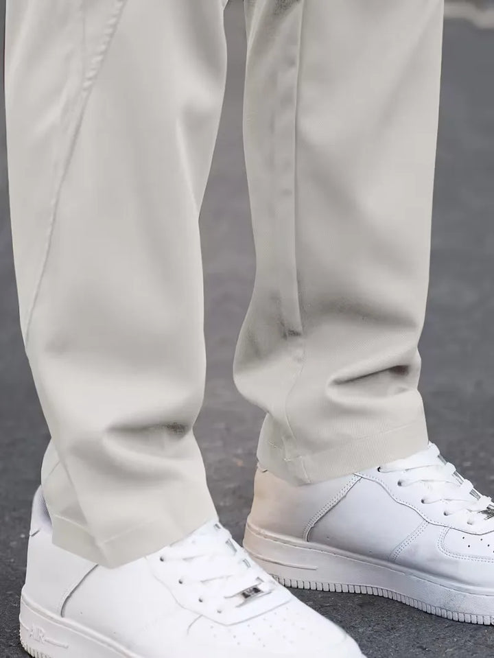 Koffie heren cargo broek, rechte pijp, comfortabel en stijlvol voor lente/herfst.