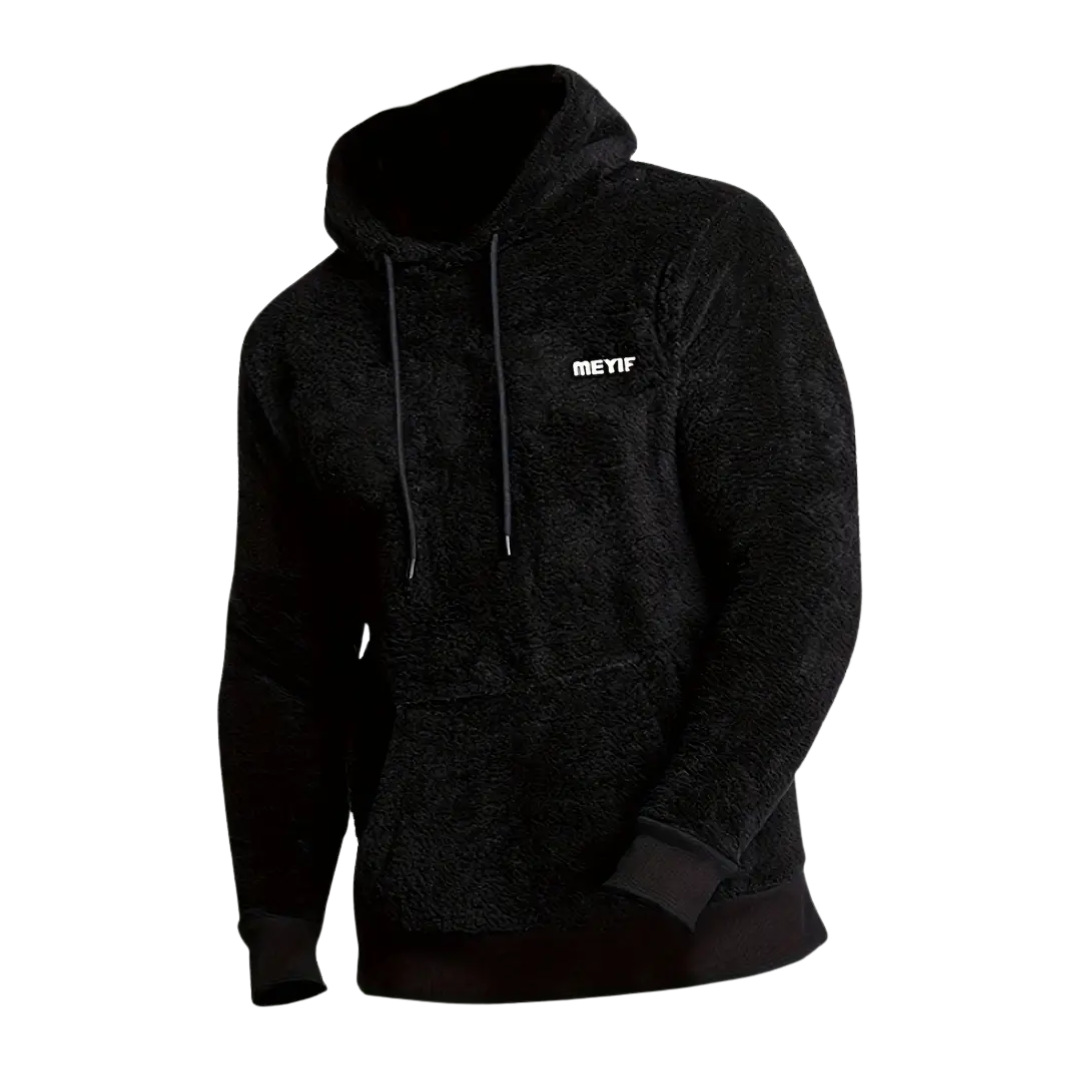 Zwarte heren hoodie Emil, pluche gevoerd, met capuchon. Warm & comfortabel voor herfst, winter en casual kleding.