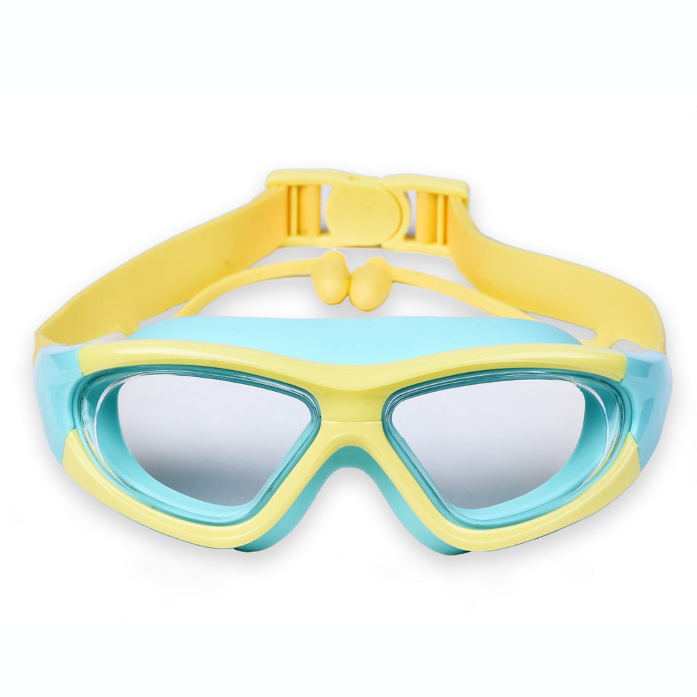 Veilige kinderzwembril met UV-bescherming en anti-condens lenzen, essentieel voor zwemmen.