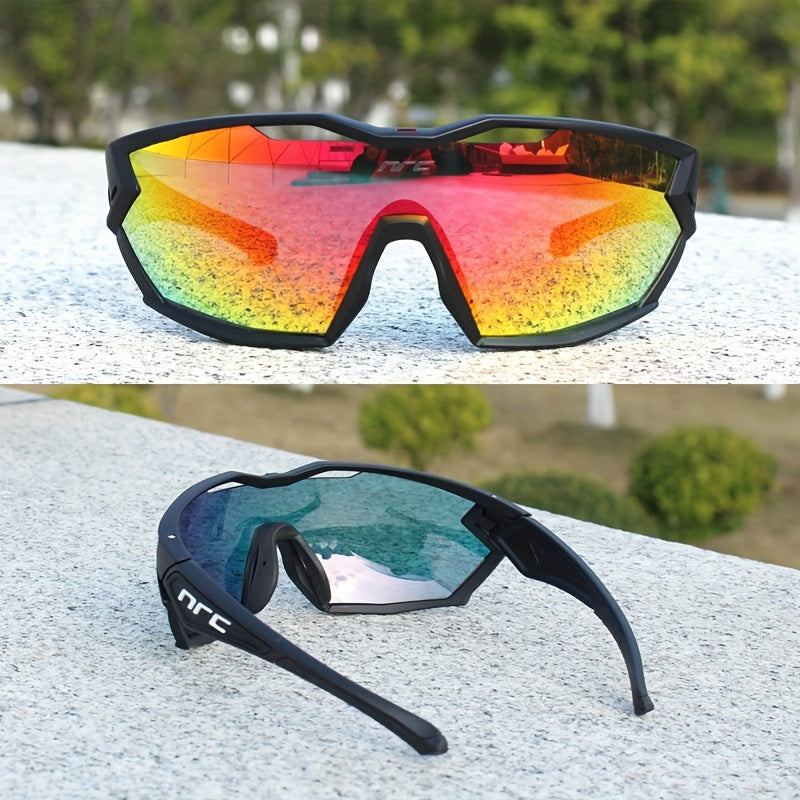 Unisex sportbril met 3 lenzen. Biedt winddichte UV-bescherming tijdens fietsen, hardlopen en andere outdoor sporten.