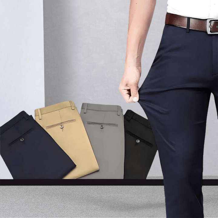 Zwarte heren stretch pantalon, model Leo, voor optimaal comfort en flexibiliteit. Ideaal als stretchbroek.
