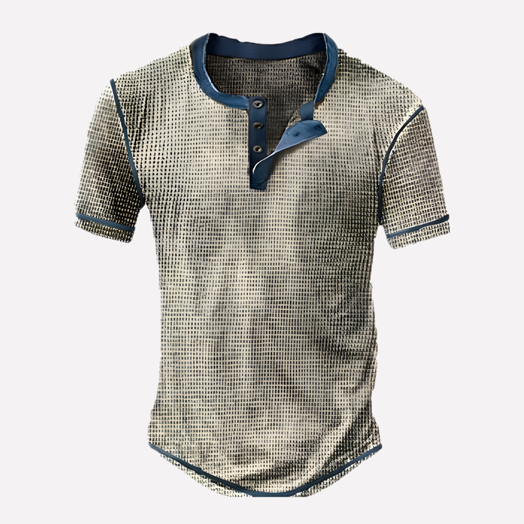 Zomerse heren top, wafel breisel, losse pasvorm, ronde hals, perfecte casual look.