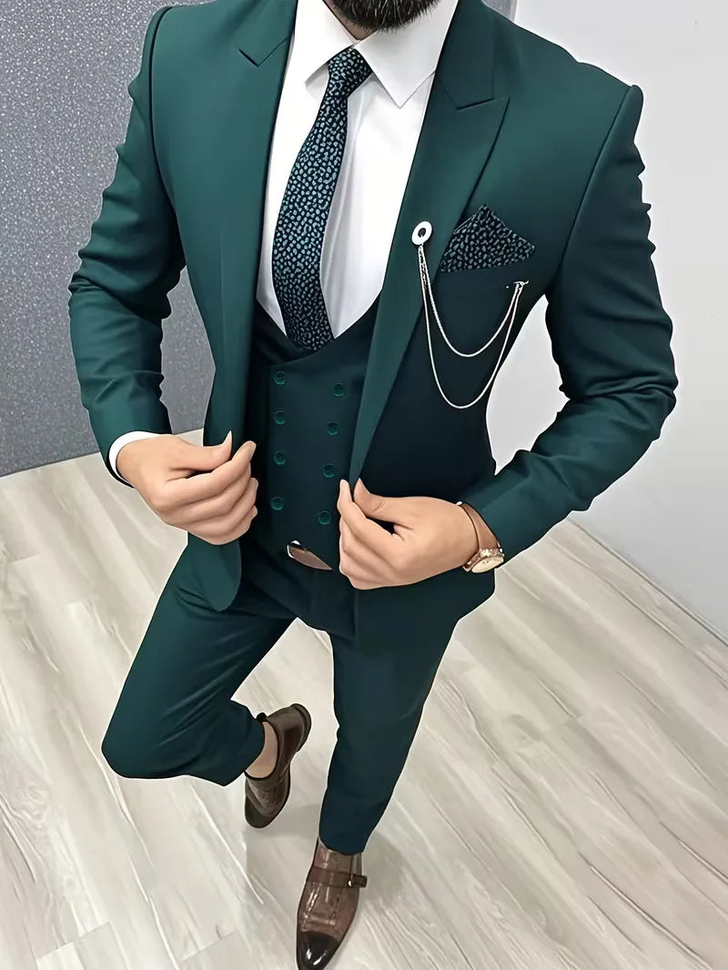 Veelzijdig heren kostuum, driedelig en slim fit, voor een elegante en professionele uitstraling.