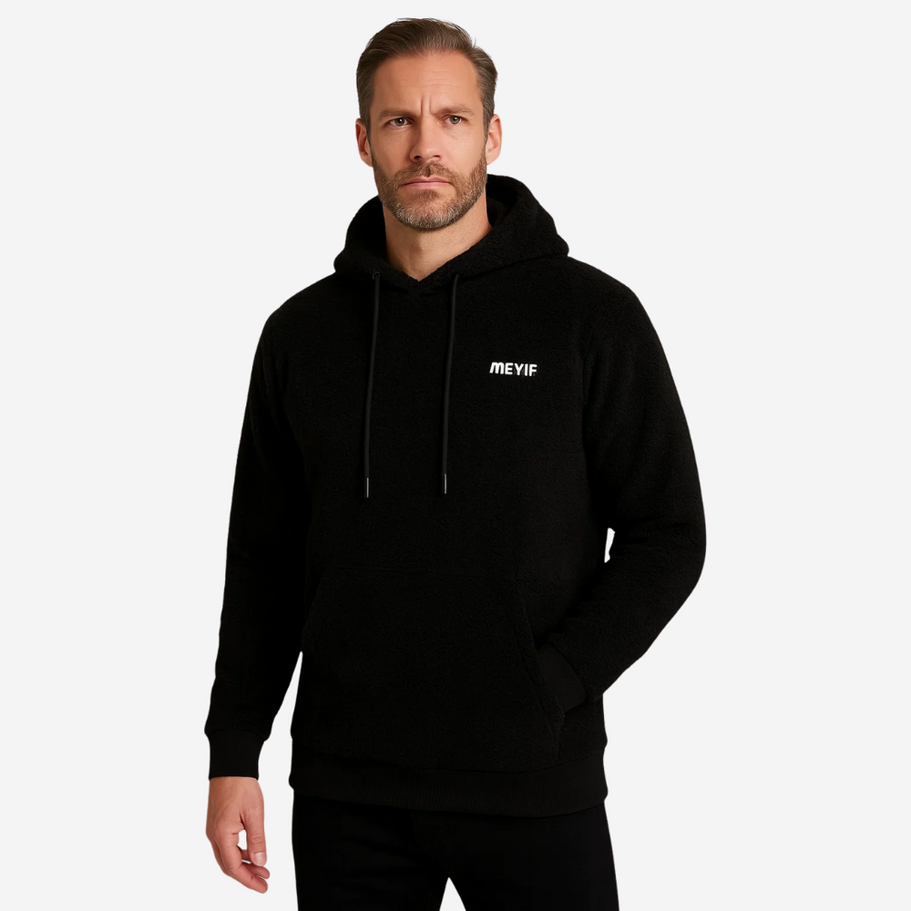 Detail close-up van de zachte pluche voering in de warme heren hoodie Emil. Perfect voor comfort en koude dagen.