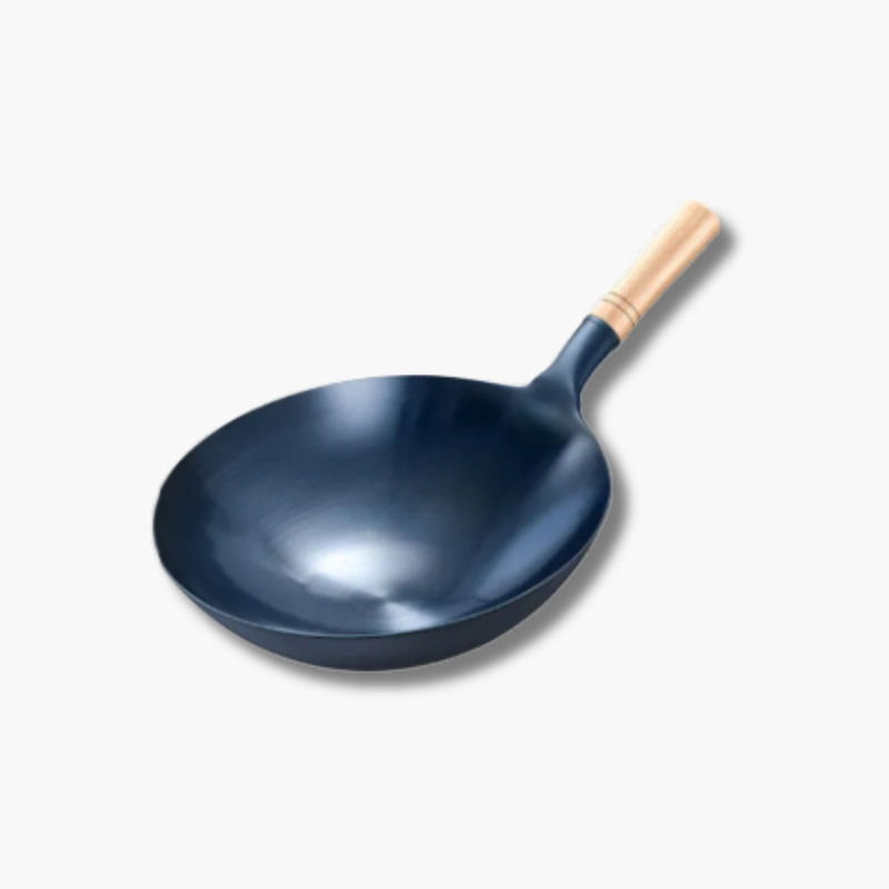 Cuyun ijzeren wokpan (koolstofstaal) met anti-aanbaklaag voor gezond en energiezuinig roerbakken.