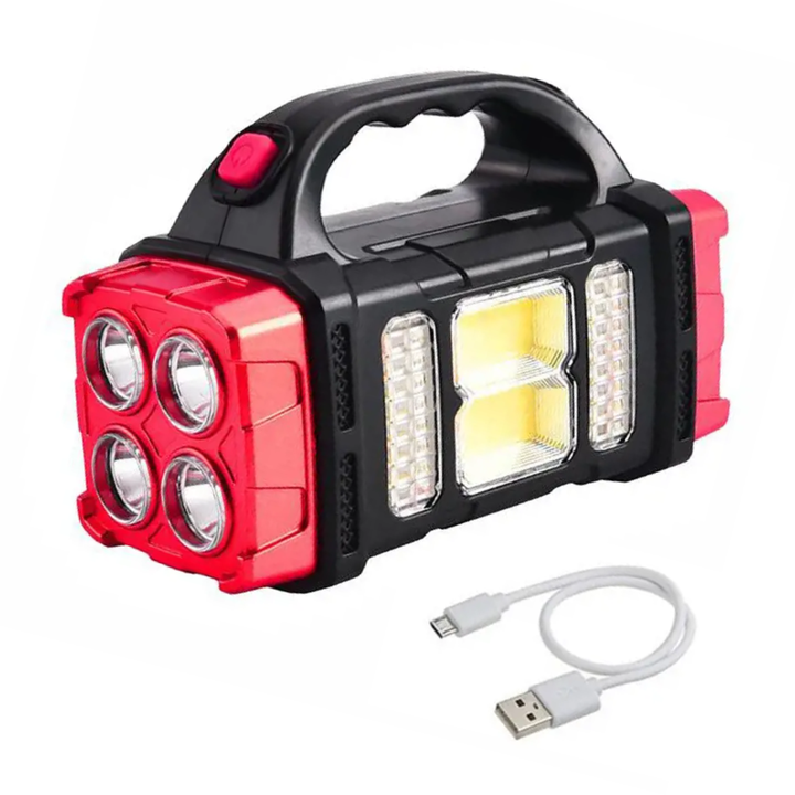 Robuuste waterbestendige noodzaklamp met powerbank, ideaal voor survival, kamperen en noodgevallen dankzij LED verlichting.
