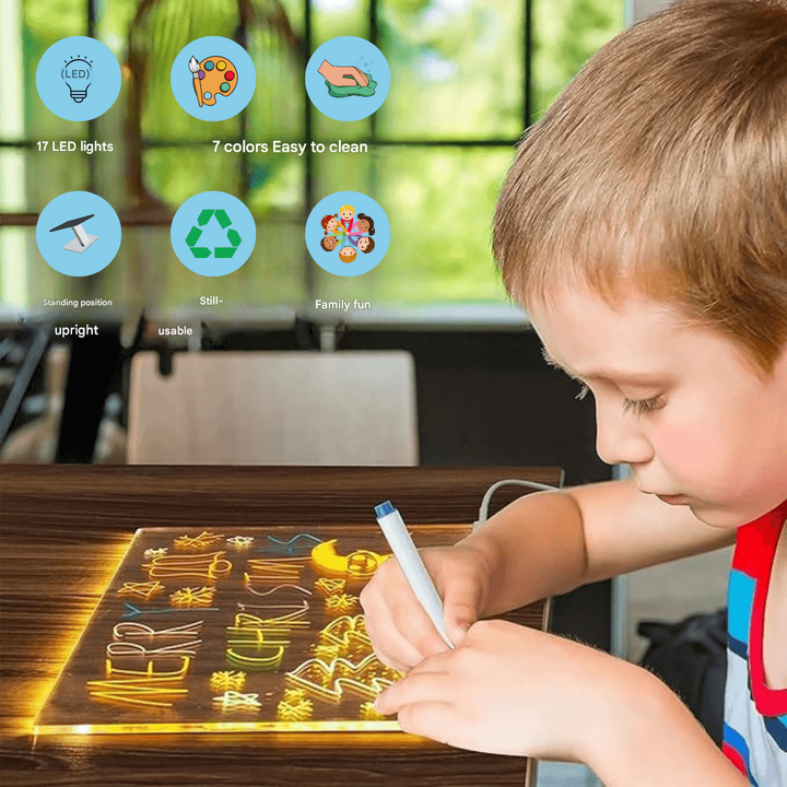 Creatief LED tekenbord voor kinderen met lichtgevende effecten. Perfect voor urenlang speelplezier en ontwikkeling.
