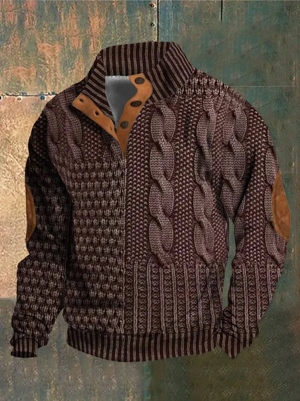 Casual heren trui outfit: Comfortabele, warme heren pullover met patroon, ideaal voor een relaxte dagelijkse look.