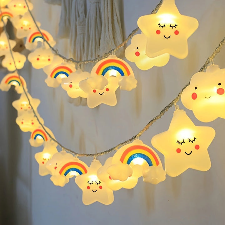 Feestelijke LED string lights met ster, wolk & regenboog voor een vrolijke sfeer op elk evenement.