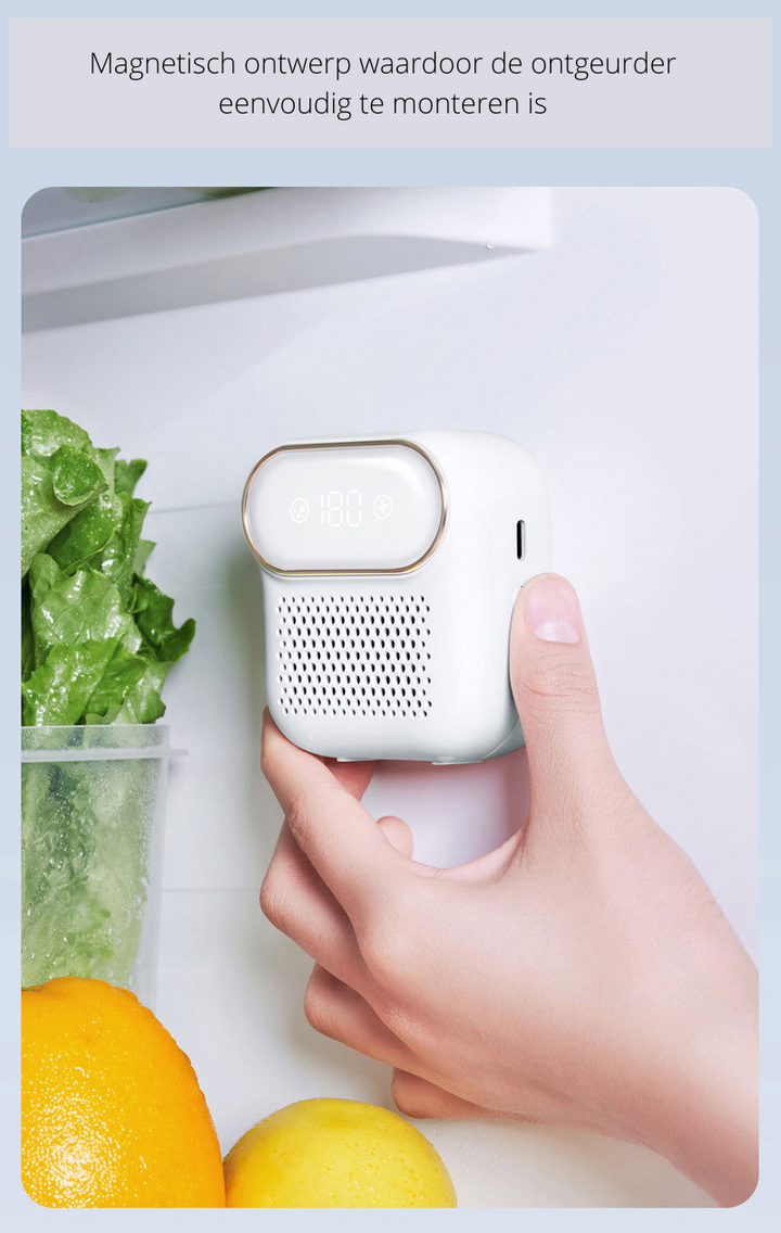 Automatische geurcontrole voor de koelkast, bestrijdt geuren en bacteriën voor een schone en frisse keuken.