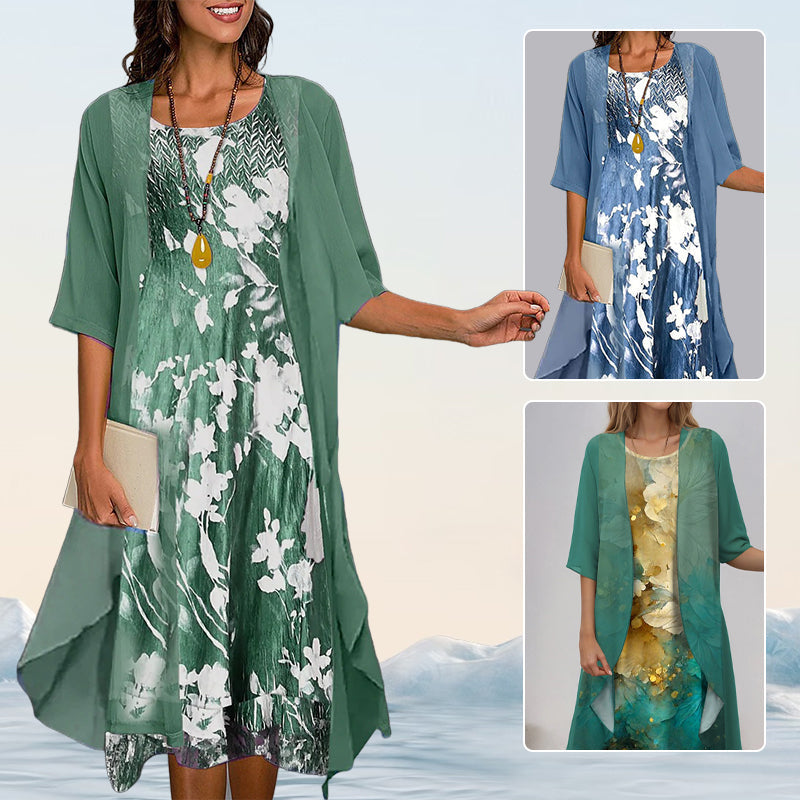 Lichtgewicht dames midi jurk en vest set, ideaal voor lente en zomer, stijlvolle en comfortabele mode.
