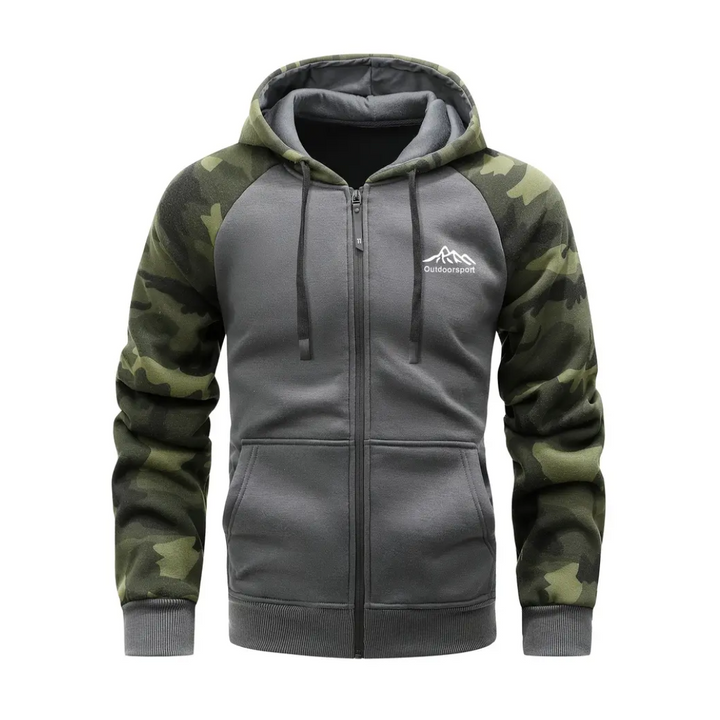 Warme heren winterkleding: Ethan camo fleecejack, comfortabel en sportief voor outdoor activiteiten.