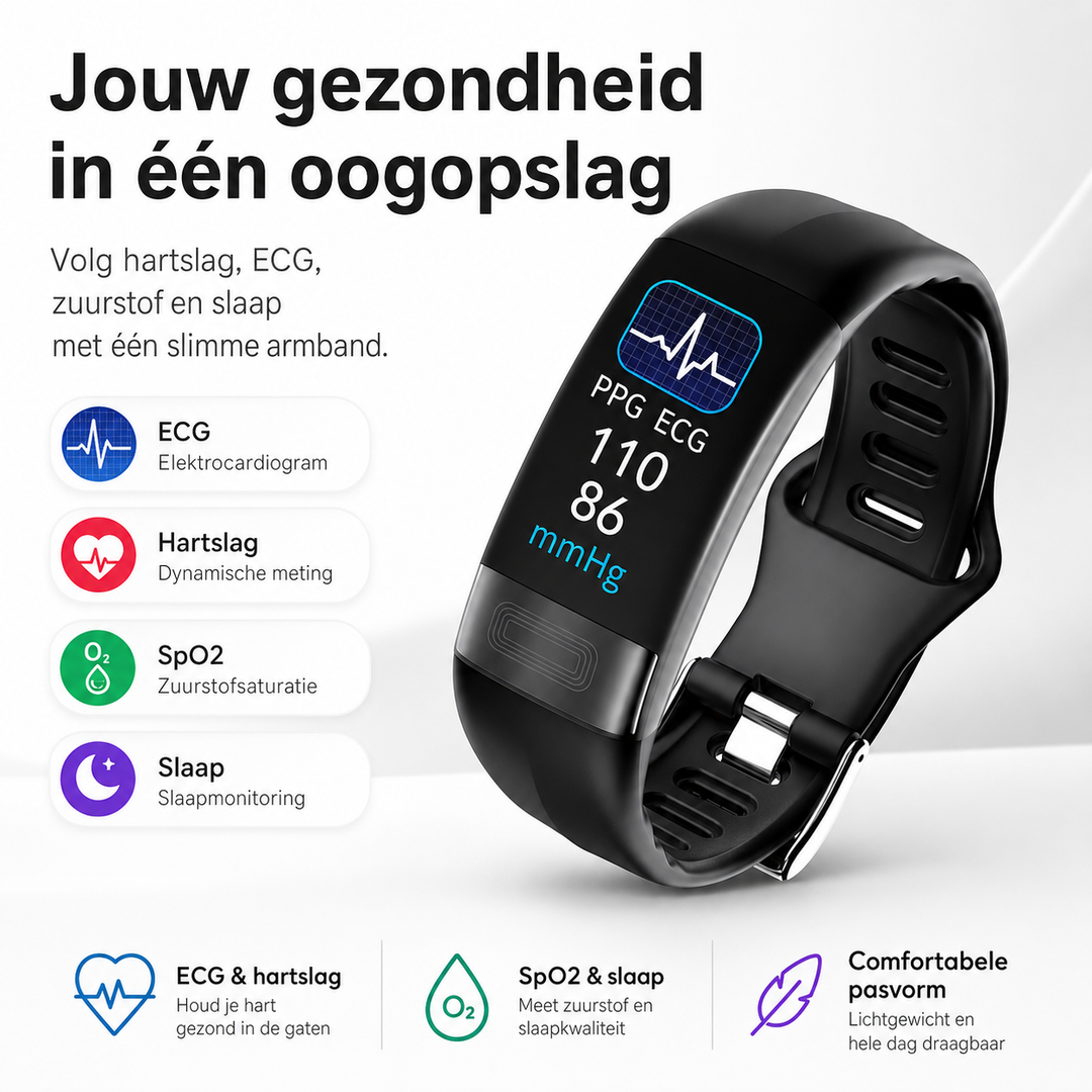 Unisex slimme activiteitenband om pols tijdens training. Meet hartslag, slaap & stappen. Essentiële fitness tracker.