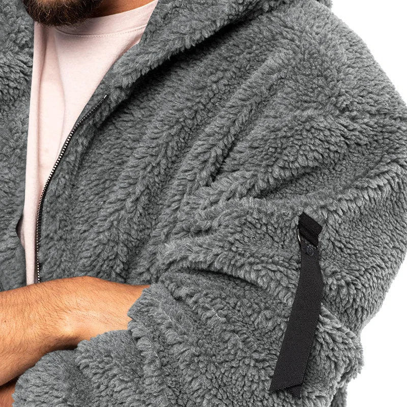 Trendy heren vintage fleecevest met capuchon, warm, comfortabel en perfecte winter bovenkleding.