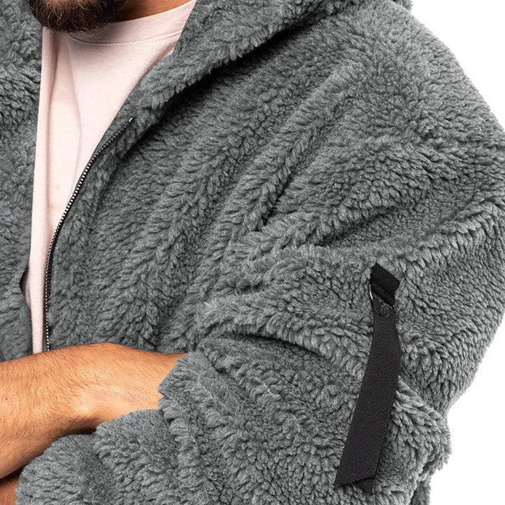 Trendy heren vintage fleecevest met capuchon, warm, comfortabel en perfecte winter bovenkleding.