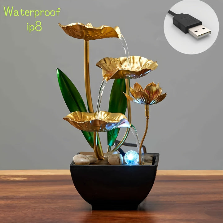 Elegante binnenfontein in lotusdesign, perfecte decoratie voor een kalmerende, rustgevende sfeer thuis.
