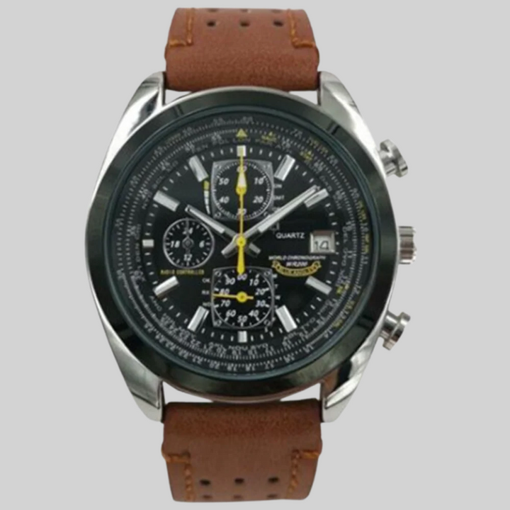 Zwart heren quartzhorloge met strak design, waterdicht en duurzaam, een tijdloos accessoire voor de moderne man.