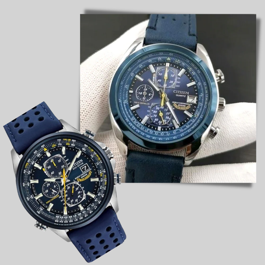 Heren quartzhorloge met strak design, verkrijgbaar in blauw, zwart en bruin, waterdicht en duurzaam.
