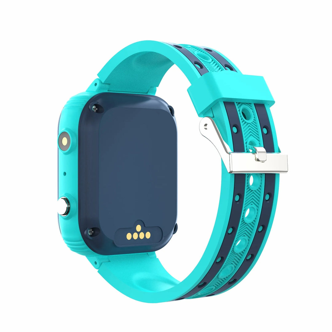 KidGuardian 4G smartwatch met helder display voor tijd, datum en meldingen, waterdicht en duurzaam design.