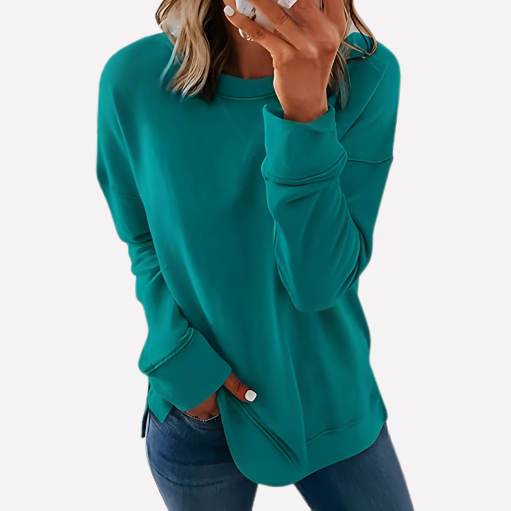 Comfortabele damestrui, crew neck, zacht materiaal, essentieel voor thuis of onderweg.