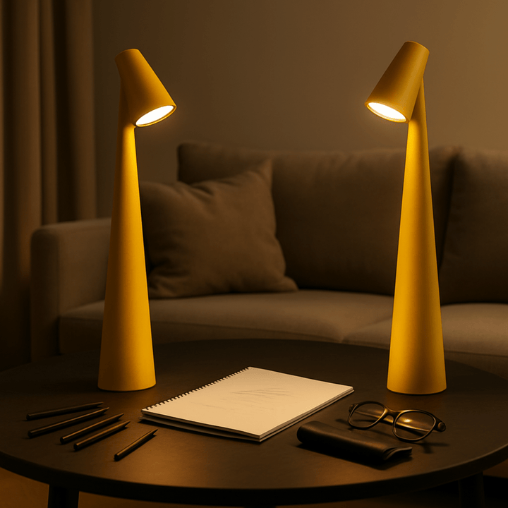 Robuuste oplaadbare LED lamp voor buiten, draadloze tafellamp Kynara, dimbaar licht.
