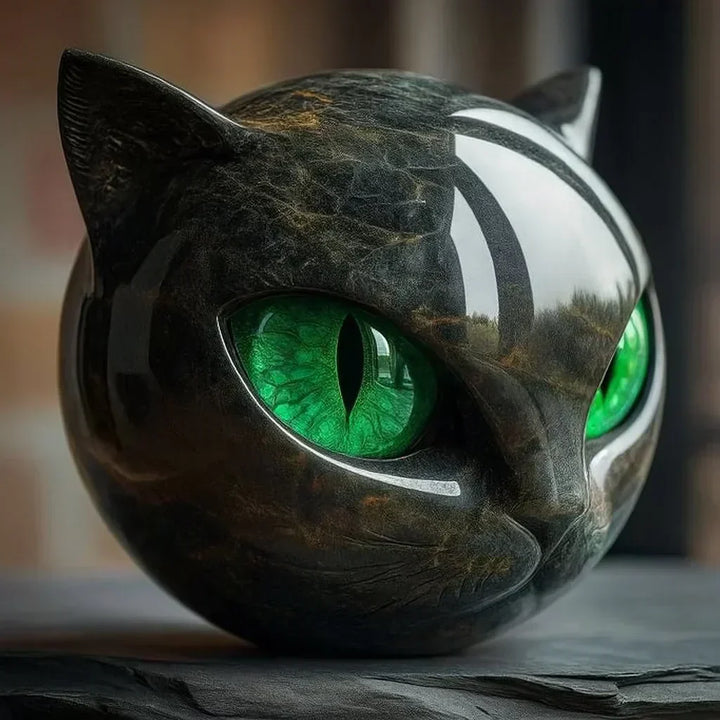 Unieke NoirCat kattenkop als kunstobject, glanzend zwart en zeer decoratief voor elk interieur.