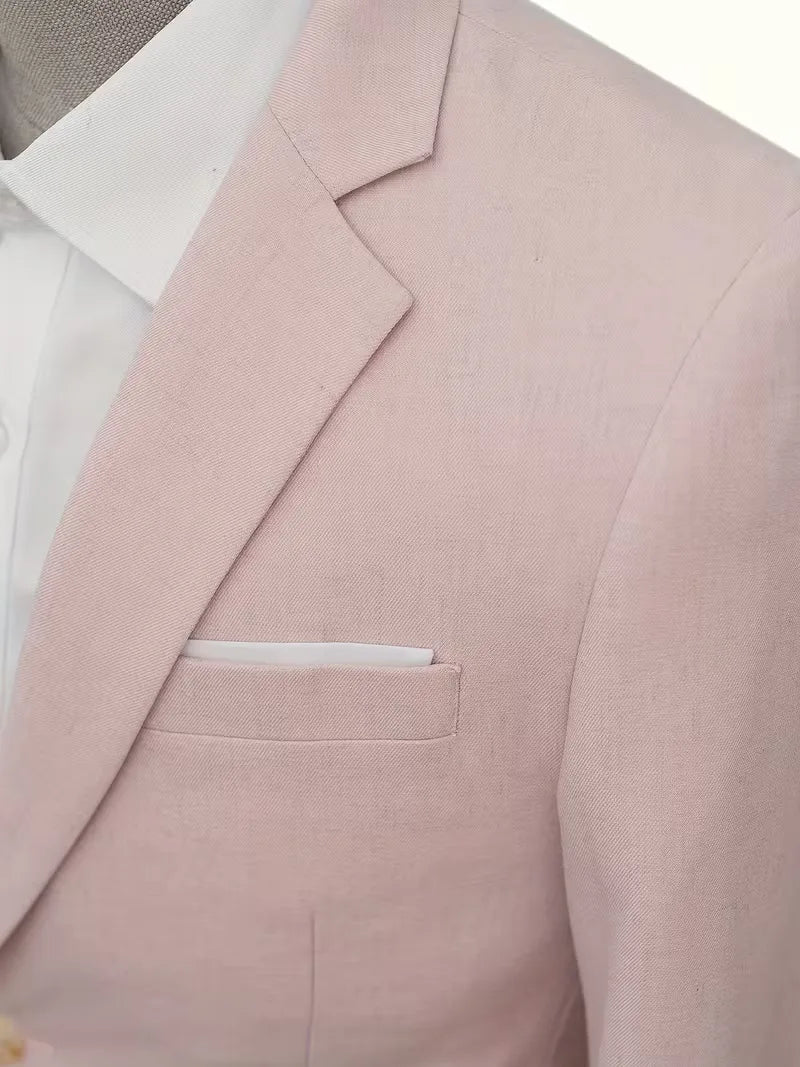 Essentiële heren smart-casual blazer met V-hals en knopen. Veelzijdig voor lente en zomer.