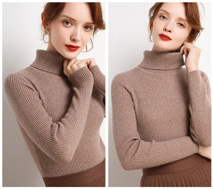 Dames trui, lange mouwen, effen. Gebreide coltrui voor een stijlvolle herfstmode look.