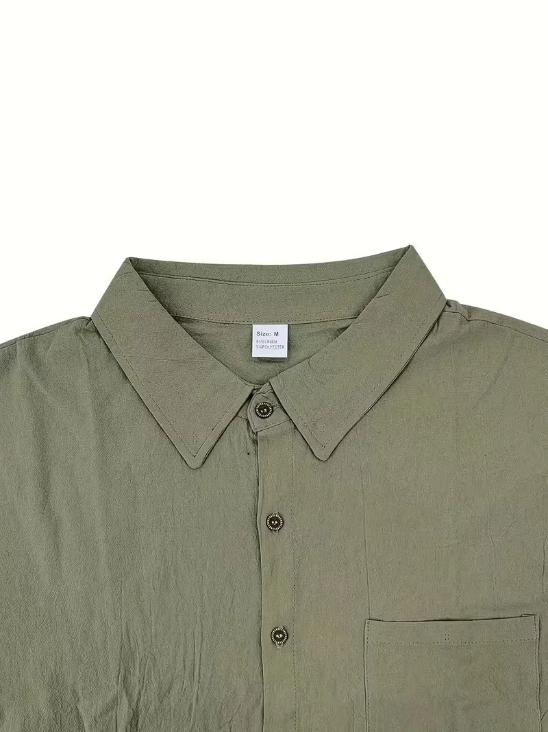 Zwart linnen overhemd heren, korte mouw, comfortabele regular fit voor mannen.