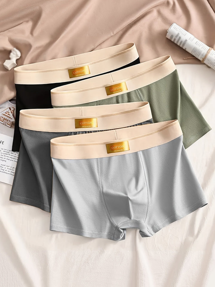 Comfortabele effen stretch heren boxershorts, 4-pack ondergoed. Ideaal voor dagelijks gebruik met slanke pasvorm.