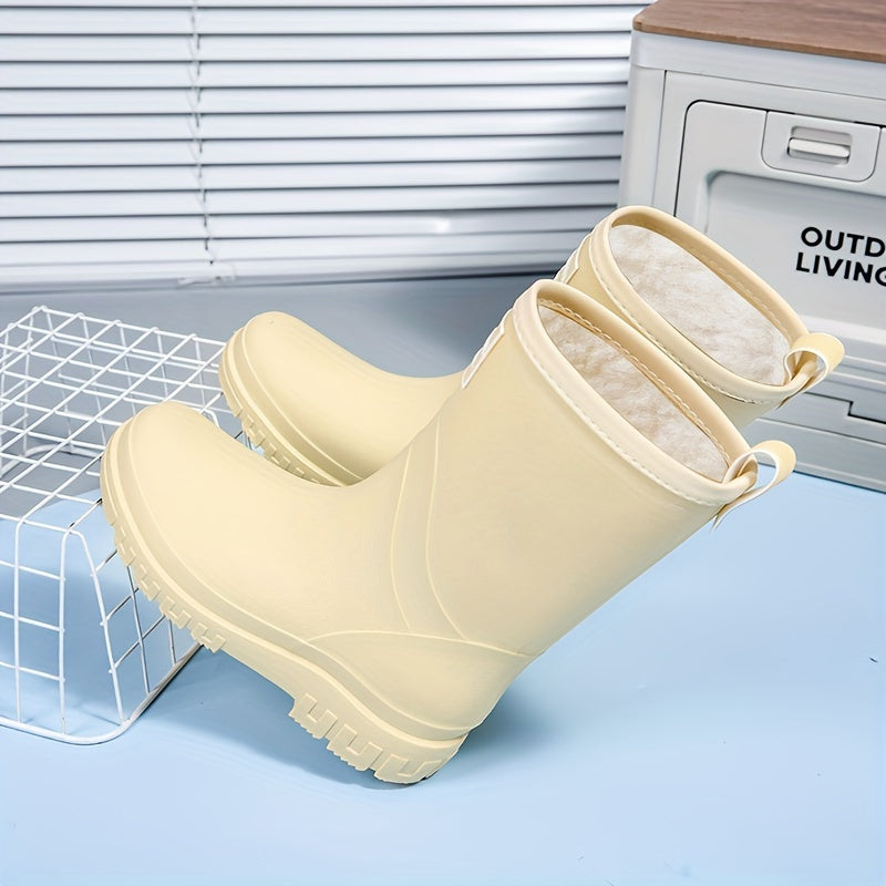 Stijlvolle waterdichte dames regenlaarzen met warme fleecevoering, ideaal voor winterse dagen.