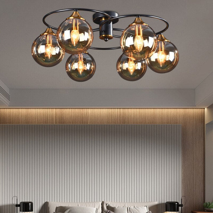Vintage rookglas LED plafondlamp LumiAura voor sfeervolle verlichting in woon- of slaapkamer.
