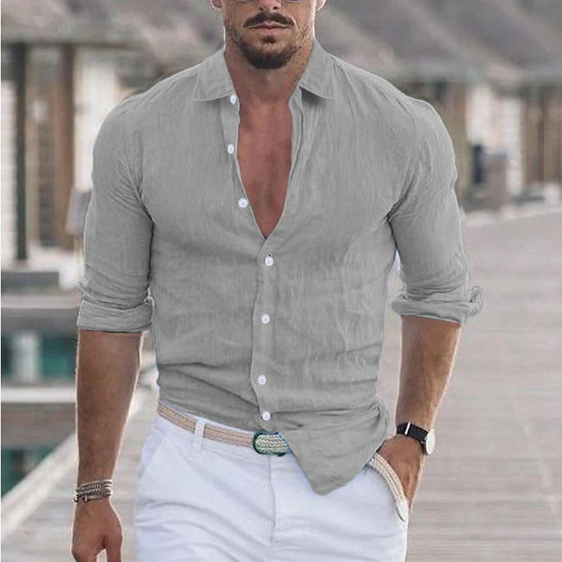 Eigentijds herenoverhemd met omslagkraag, ideaal voor een veelzijdige en comfortabele casual look.