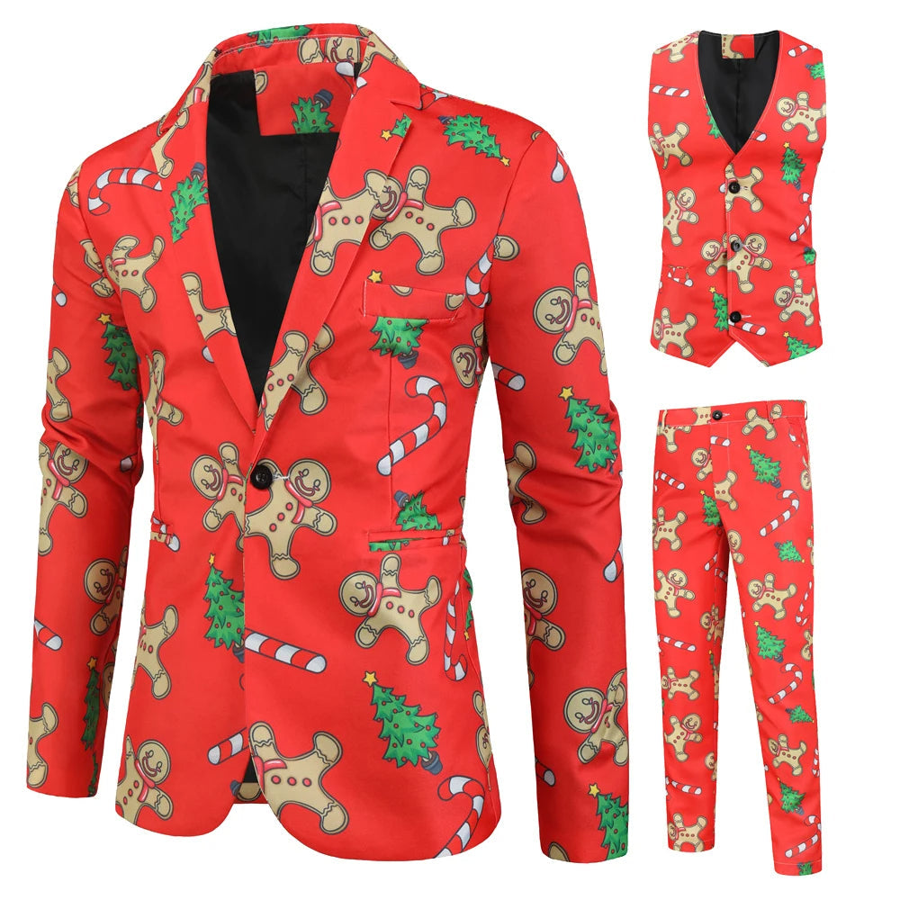 Elegant heren kerstpak, perfect voor feestdagen & themafeesten. Compleet met blazer, gilet en broek.