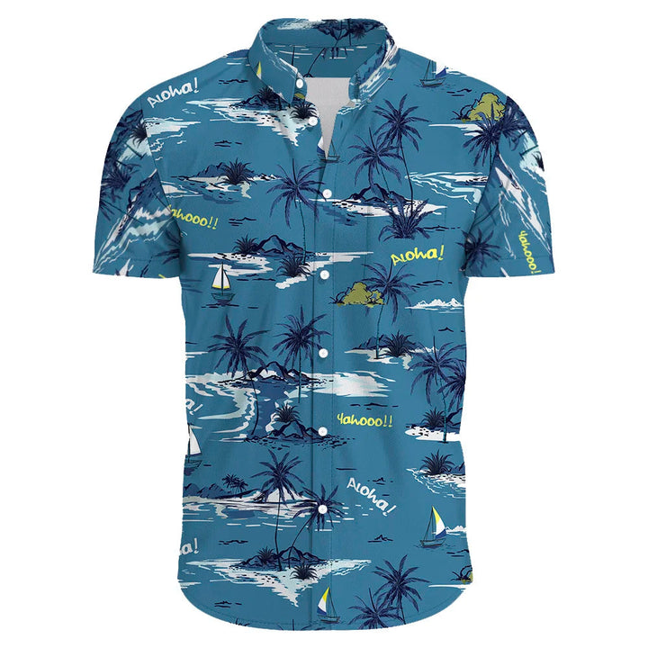 Casual heren tropisch shirt met korte mouwen en levendige Hawaiiaanse print.